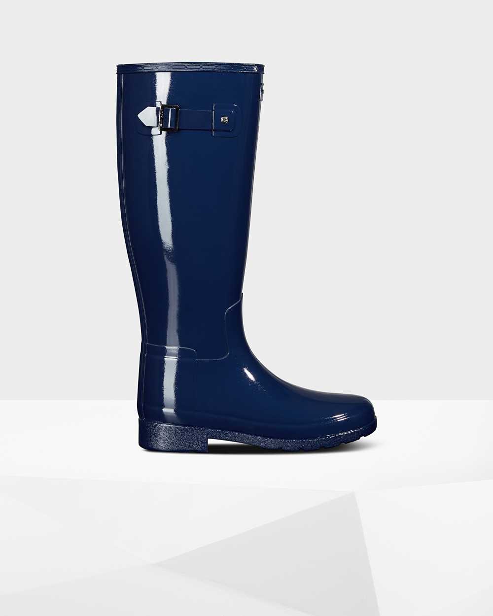 Hunter Original Refined Gloss Lange Gummistøvler Blå - Hunter Gummistøvler Dame | GYN512906
